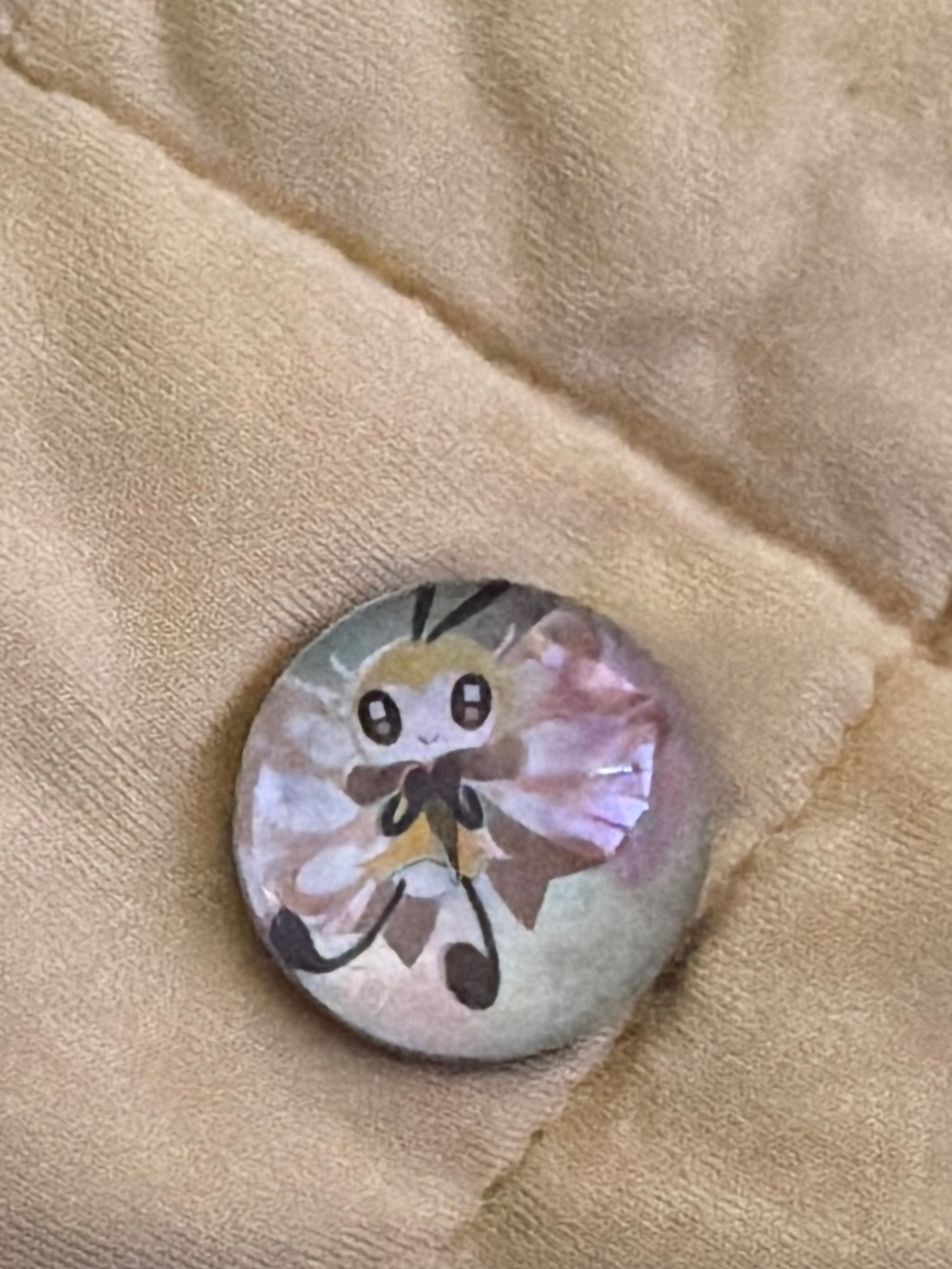 Pokemon Bee Button Pin - Yellow, Black, Pink Accent